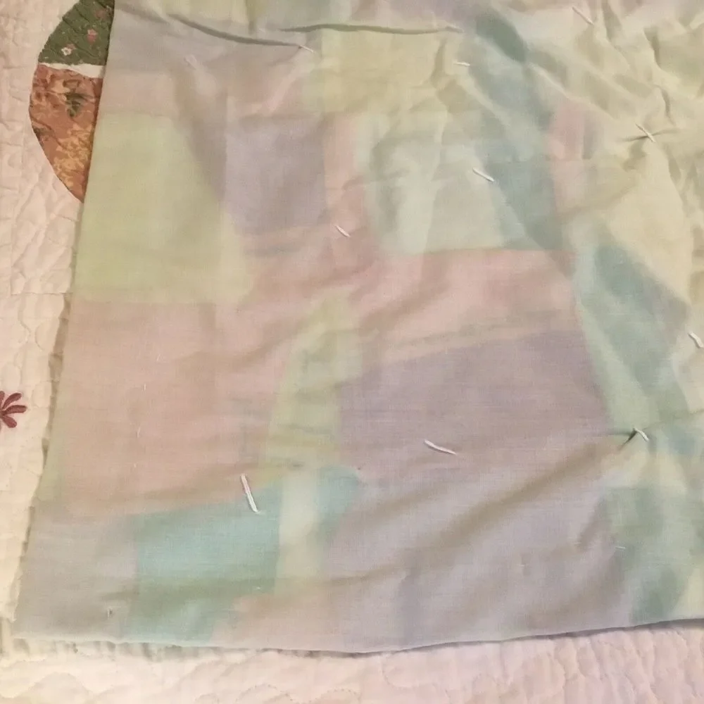 Vintage Hand Sewed Baby Patchwork Quilt‎ 70s White tacked Yellow Orange 60x39